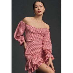 Anthropologie Maeve Mini Dress Red Off The Shoulder Ruffle Sexy Retro Size 6 NWT